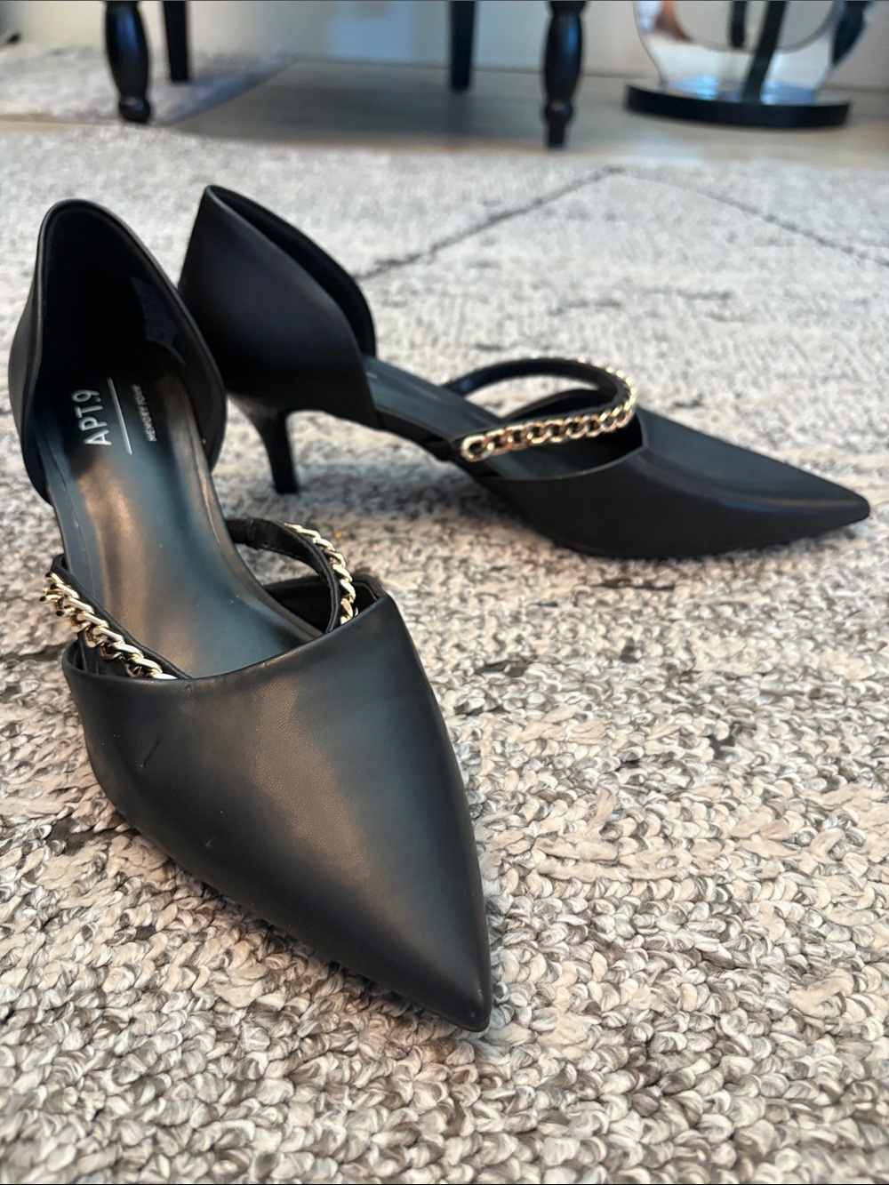 Apt. 9 Black Pointed-Toe D'Orsay Heels with Gold Chain Strap